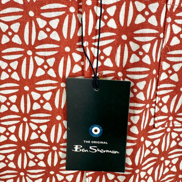 NEW NWT Ben Sherman LINEN BLEND BOYS Sz XL 18 Orange Shirt Top Beach Tropical - Picture 3 of 9